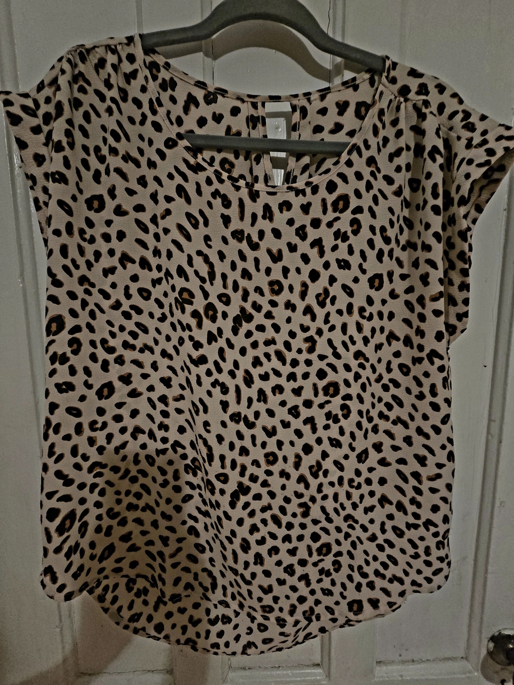 Womens Beige Leopard Print Cap Sleeve Top